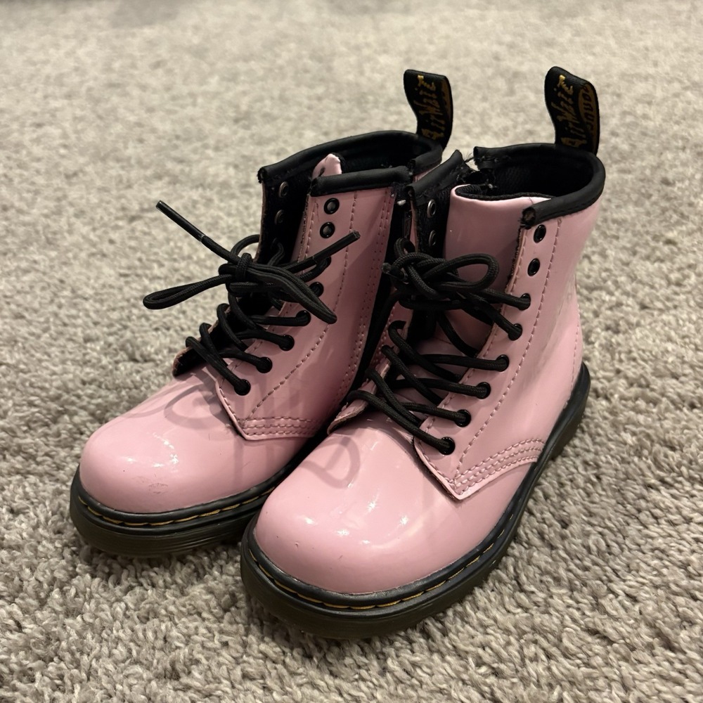 Dr. Martens Patent Leather Pink Toddler Combat Boots - SZ 9c Childs Kids Shoes